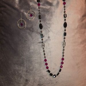 Lia Sophia Raspberry, Black & Silver Jewelry Set